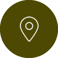 A green circle with an outline of a map pin.