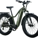 A green bike with black wheels and black tires.