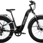 A black electric bike with a white background