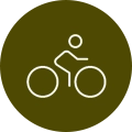 A white bicycle rider on a brown background